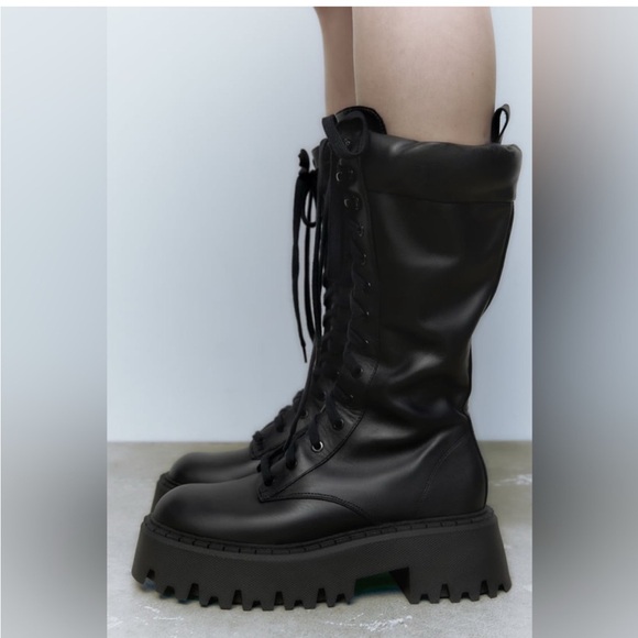 Zara Shoes - Zara Black Lace-Up Combat Boots